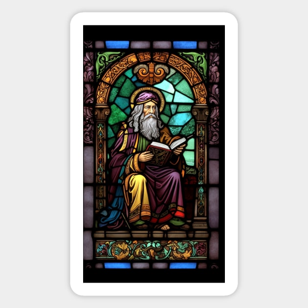 Stained Glass Style Wizzard Reading A Book Sticker by IainDesigns